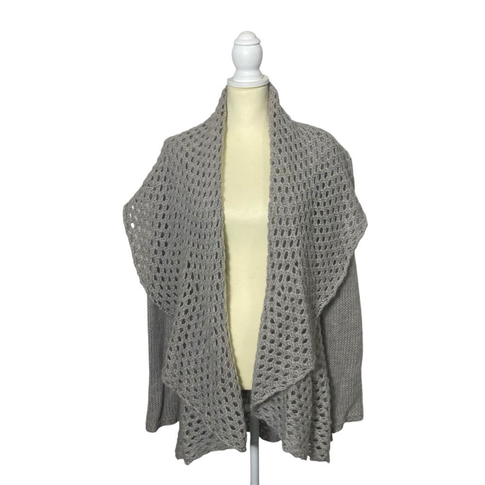 Elsamanda Wool/Mohair Blend Gray Open Knit Shawl Collar Cardigan Women's Size M